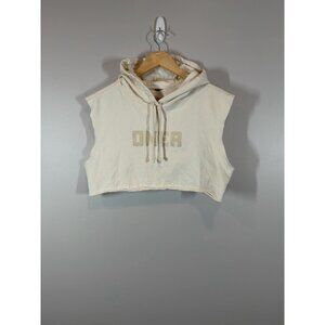 ONER Cropped Sleeveless Hoodie Sweatshirt Cream Women's M Cotton Workout